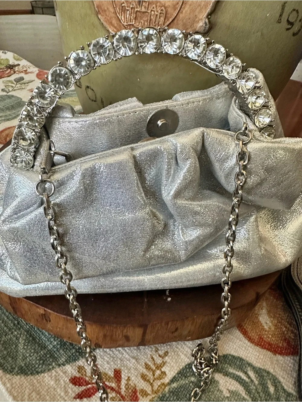 Silver Crystal-Handle Evening Clutch